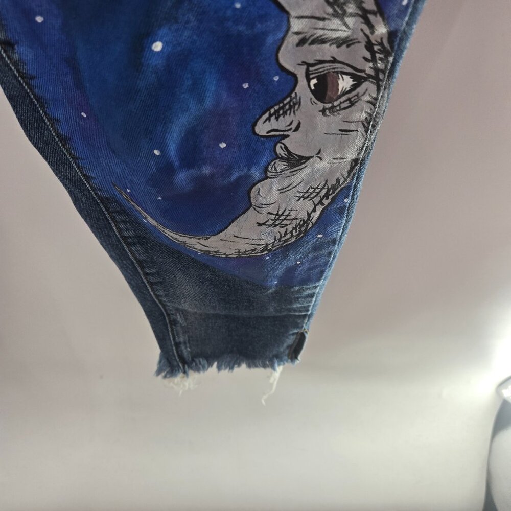 Kancan Blue Sun Moon Painted Distressed Raw Edge Jeans Waist 24 Size 1 - Picture 8 of 15